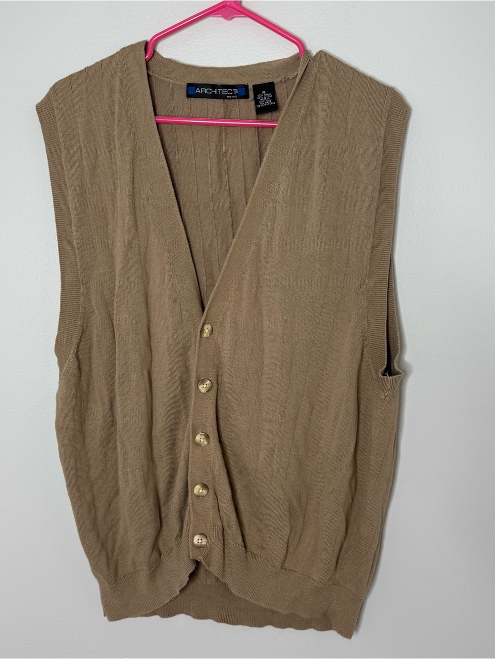 Architect XL Men’s Beige Button Up Sweater Vest  Academia